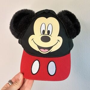 Disney Mickey Mouse Toddler Adjustable Baseball Cap Hat Black/Red Plush Ears